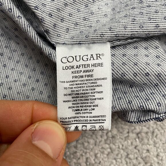 Cougar Slim Fit Button Down Shirt Mens Large Blue Pinstripe Diamond Print Cotton - Picture 5 of 11